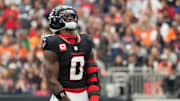 Nov 2, 2025; Houston, Texas, USA; Houston Texans linebacker Azeez Al-Shaair (0) reacts after a play during the first half against the Denver Broncos at NRG Stadium. Mandatory Credit: Sean Thomas-Imagn Images