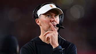 Nov 7, 2025; Los Angeles, California, USA; Southern California Trojans head coach Lincoln Riley watches game action against the Northwestern Wildcats during the second half at the Los Angeles Memorial Coliseum. Mandatory Credit: Gary A. Vasquez-Imagn Images