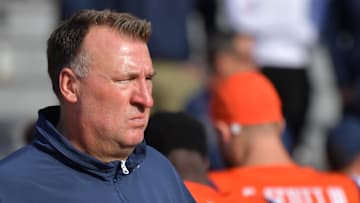 Nov 2, 2024; Champaign, Illinois, USA;  Illinois Fighting Illini head coach Bret Bielema during the second half at Memorial Stadium. Mandatory Credit: Ron Johnson-Imagn Images