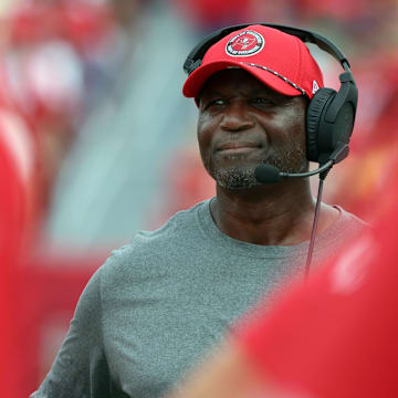 Sep 8, 2024; Tampa, Florida, USA;  Tampa Bay Buccaneers head coach Todd Bowles looks on against the Washington Commanders during the first half at Raymond James Stadium. Mandatory Credit: Kim Klement Neitzel-Imagn Images