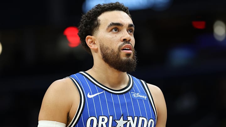 Jan 6, 2026; Washington, District of Columbia, USA; Orlando Magic guard Tyus Jones (2) looks on during the first half against the Washington Wizards at Capital One Arena. Mandatory Credit: Daniel Kucin Jr.-Imagn Images