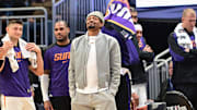 Phoenix Suns forward Kevin Durant looks on in the fourth quarter while sidelined with an injury against the Milwaukee Bucks