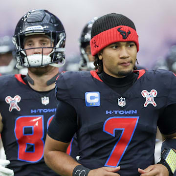 Houston Texans quarterback C.J. Stroud enters the field before playing against the Baltimore Ravens.