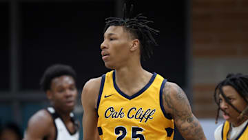 Jan 4, 2025; Gilbert, AZ, USA; Oak Cliff Faith Family Academy (TX) forward Davion Adkins (25) against Utah Prep Academy during the Hoophall West High School Invitational at Highland High School.