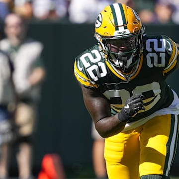 Sep 29, 2024; Green Bay, Wisconsin, USA;  Green Bay Packers cornerback Robert Rochell (22) during the game against the Minnesota Vikings at Lambeau Field. Mandatory Credit: Jeff Hanisch-Imagn Images