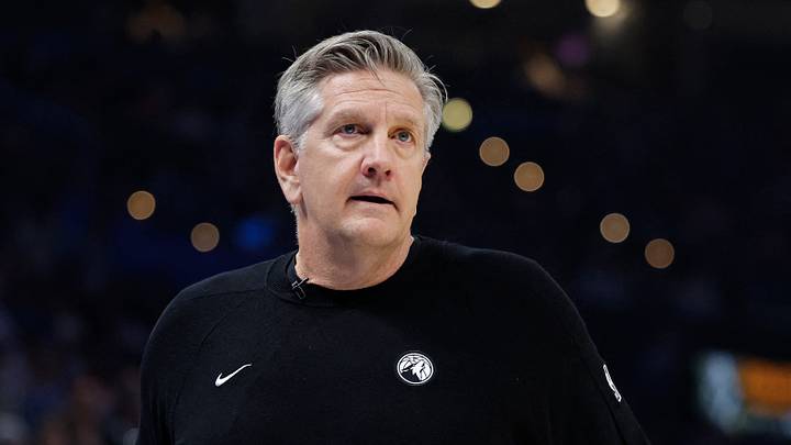 Mar 15, 2026; Oklahoma City, Oklahoma, USA; Minnesota Timberwolves Head Coach Chris Finch watches his team play against the Oklahoma City Thunder during the first half at Paycom Center. Mandatory Credit: Alonzo Adams-Imagn Images