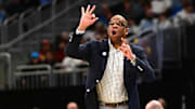 Mar 21, 2025; Milwaukee, WI, USA; North Carolina Tar Heels head coach Hubert Davis during the first half of a first round NCAA men’s tournament game against the Mississippi Rebels at Fiserv Forum. 