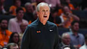 Tennessee coach Rick Barnes yells on the sidelines during a NCAA basketball game between Tennessee Volunteers and North Florida Ospreys at Thompson-Boling Arena at Food City Center in Knoxville, Tenn. on Nov. 12, 2025.
