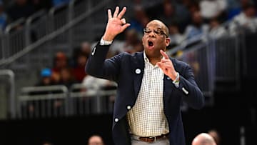 Mar 21, 2025; Milwaukee, WI, USA; North Carolina Tar Heels head coach Hubert Davis during the first half of a first round NCAA men’s tournament game against the Mississippi Rebels at Fiserv Forum. Mandatory Credit: Benny Sieu-Imagn Images