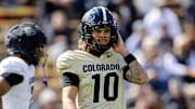 Apr 19, 2025; Boulder, CO, USA; Colorado Buffaloes quarterback Julian Lewis (10) during the spring game at Folsom Field. Mandatory Credit: Isaiah J. Downing-Imagn Images