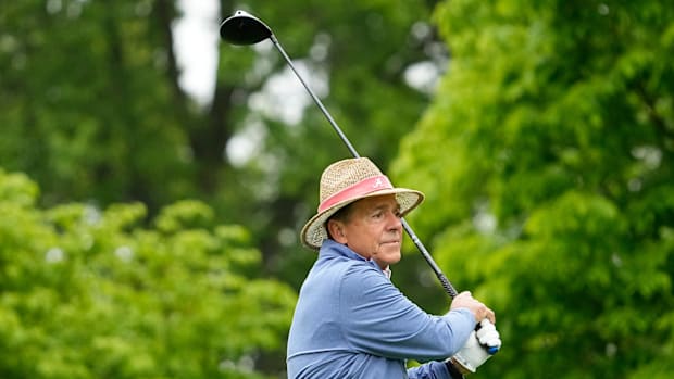 Former Alabama head football coach Nick Saban during a gold Pro-Am