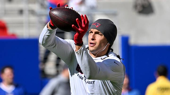 Oct 4, 2026; Orchard Park, New York, USA;  Mack Hollins #13 of the New England Patriots warms up before the game against the Buffalo Bills at New Highmark Stadium.  Mandatory Credit: Mark Konezny-Imagn Images