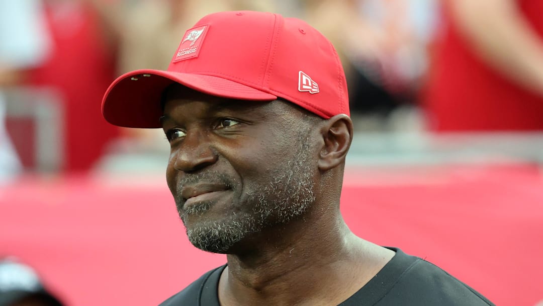 Aug 23, 2025; Tampa, Florida, USA; Tampa Bay Buccaneers head coach Todd Bowles prior to the game against the Buffalo Bills at Raymond James Stadium. Mandatory Credit: Kim Klement Neitzel-Imagn Images
