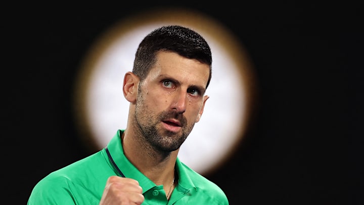 Novak Djokovic celebrates at the Australian Open