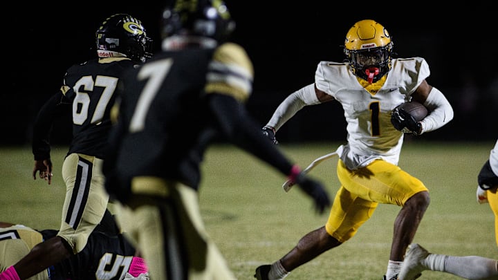 Tai Phillips gets around the defense during the Cape Fear at Gray's Creek football game on Friday, Oct. 17, 2025.
