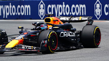 May 3, 2024; Miami Gardens, Florida, USA; Red Bull Racing driver Max Verstappen (1) races into turn one during F1 practice at Miami International Autodrome. Mandatory Credit: John David Mercer-Imagn Images