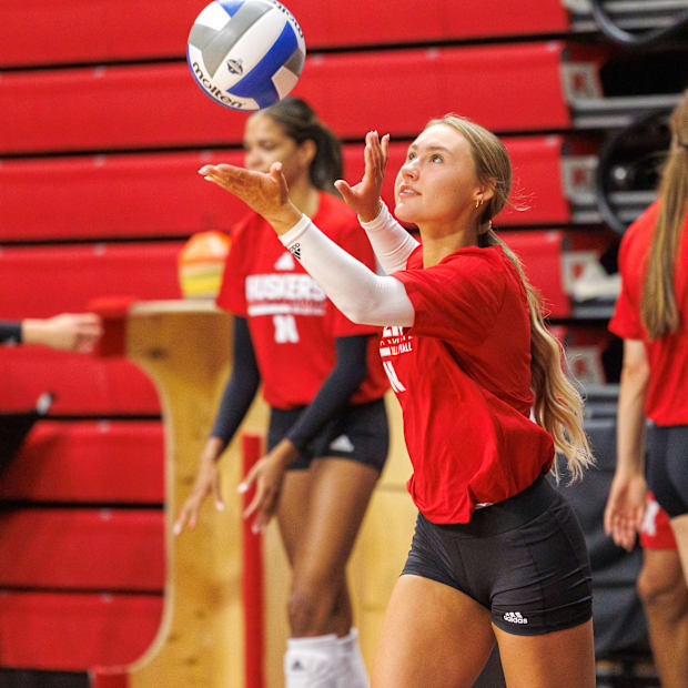 Nebraska defensive specialist/libero Maisie Boesiger at practice ahead of the 2025 season.