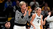 Iowa head coach Jan Jensen instructs her team Nov. 3, 2025 during a women’s college basketball game against the Southern Jaguars at Carver-Hawkeye Arena in Iowa City, Iowa.