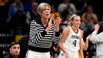 Iowa head coach Jan Jensen instructs her team Nov. 3, 2025 during a women’s college basketball game against the Southern Jaguars at Carver-Hawkeye Arena in Iowa City, Iowa.