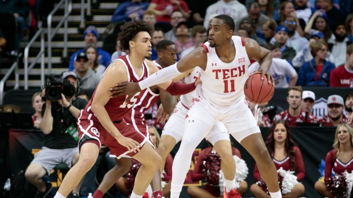 Mar 11, 2022; Kansas City, MO, USA; Texas Tech Red Raiders forward Bryson Williams (11) blocks out