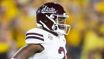Sep 7, 2024; Tempe, Arizona, USA; Mississippi State Bulldogs safety Isaac Smith (2) against the Arizona State Sun Devils at Mountain America Stadium. Mandatory Credit: Mark J. Rebilas-Imagn Images