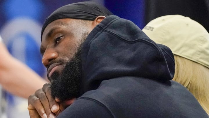 May 15, 2024; Chicago, IL, USA; LeBron James watches his son Bronny James participate in the 2024 NBA Draft Combine at Wintrust Arena. Mandatory Credit: David Banks-USA TODAY Sports
