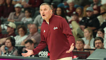 Mississippi State Bulldogs head coach Chris Jans reacts against the LSU Tigers during the first half at Humphrey Coliseum.