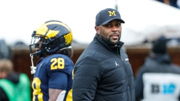 Michigan head coach Sherrone Moore watches a play during the second half of the spring game at Michigan Stadium in Ann Arbor on Saturday, April 20, 2024.