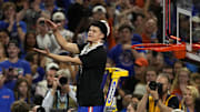 Apr 7, 2025; San Antonio, TX, USA; Florida Gators guard Walter Clayton Jr. (1) cuts the net after defeating the Houston Cougars in the national championship game of the Final Four of the 2025 NCAA Tournament at the Alamodome.Mandatory Credit: Scott Wachter-Imagn Images