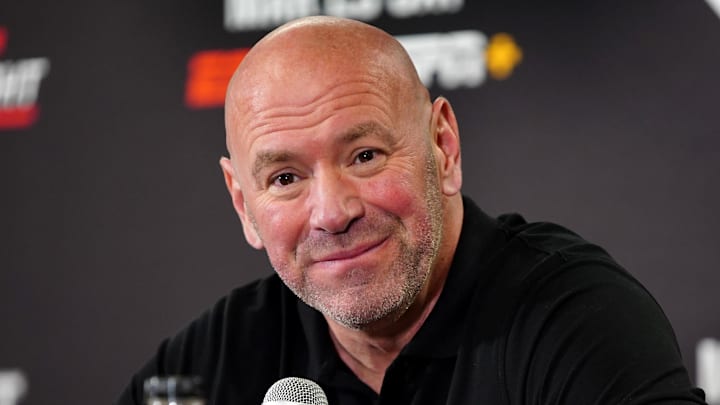 Mar 25, 2023; San Antonio, Texas, USA; UFC president Dana White at a press conference after UFC Fight Night at AT&T Center. Mandatory Credit: Aaron Meullion-Imagn Images Mar 25, 2023; San Antonio, Texas, USA; UFC president Dana White at a press conference after UFC Fight Night at AT&T Center. Mandatory Credit: Aaron Meullion-Imagn Images