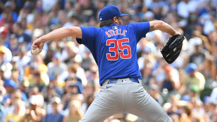 Jun 29, 2024; Milwaukee, Wisconsin, USA; Chicago Cubs pitcher Justin Steele (35) delivers a pitch in the fourth inning against the Milwaukee Brewers at American Family Field.