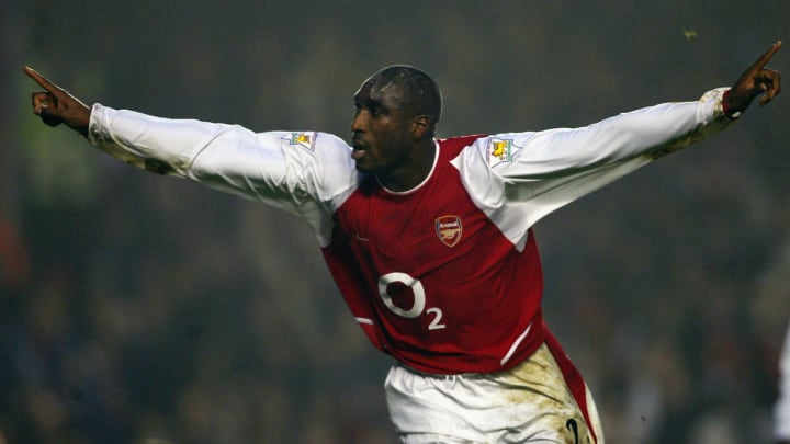 Sol Campbell of Arsenal celebrates scoring Arsenal's first goal 