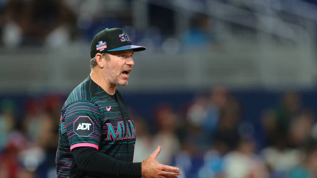 Miami Marlins manager Clayton McCullough. Credit: Sam Navarro-Imagn Images