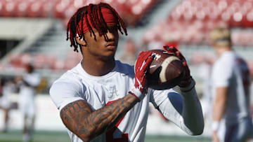 Oct 12, 2024; Tuscaloosa, Alabama, USA;  Alabama Crimson Tide wide receiver Ryan Williams (2) during warm ups at Bryant-Denny Stadium. Mandatory Credit: Butch Dill-Imagn Images