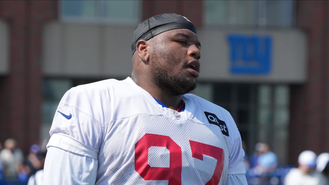 East Rutherford, NJ -- August 1, 2024 -- Defensive lineman, Dexter Lawrence III practicing today at training camp for the New York Giants.