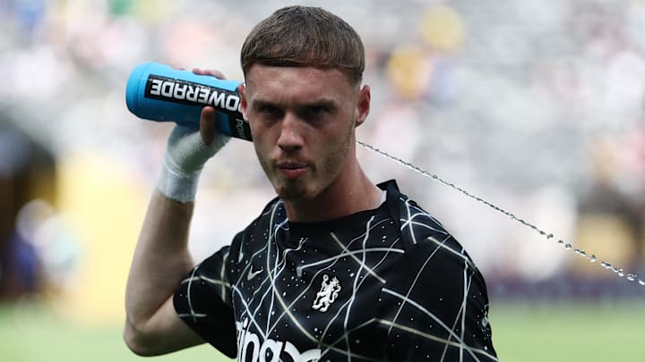 Jul 8, 2025; East Rutherford, New Jersey, USA; Chelsea FC midfielder Cole Palmer (10) warms up before a semifinal match of the 2025 FIFA Club World Cup at MetLife Stadium. Credit: Lee Smith-Reuters via Imagn Images