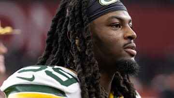 Oct 19, 2025; Glendale, Arizona, USA; Green Bay Packers linebacker Ty'Ron Hopper (59) against the Arizona Cardinals at State Farm Stadium. Mandatory Credit: Mark J. Rebilas-Imagn Images