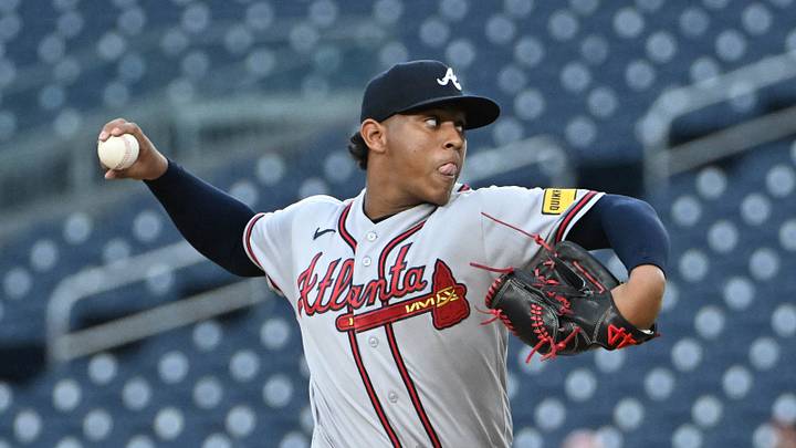 Sep 2, 2026; Washington, District of Columbia, USA; Atlanta Braves pitcher Didier Fuentes (72) throws to the Washington Nationals during the eighth inning at Nationals Park. Mandatory Credit: Brad Mills-Imagn Images