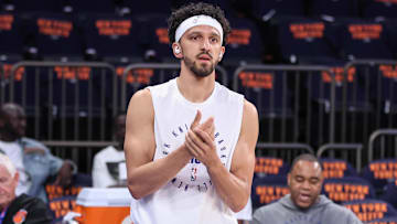 New York Knicks guard Landry Shamet warms up prior to game three of the second round for the NBA Playoffs. Mandatory Credit: Wendell Cruz-Imagn Images