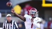 Nov 11, 2023; Berkeley, California, USA; Washington State Cougars quarterback Cameron Ward (1) throws a pass against the California Golden Bears during the fourth quarter at California Memorial Stadium. Mandatory Credit: Darren Yamashita-USA TODAY Sports