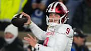 Indiana Hoosiers quarterback Kurtis Rourke (9) warms up before the first-round game of the College Football Playoff.