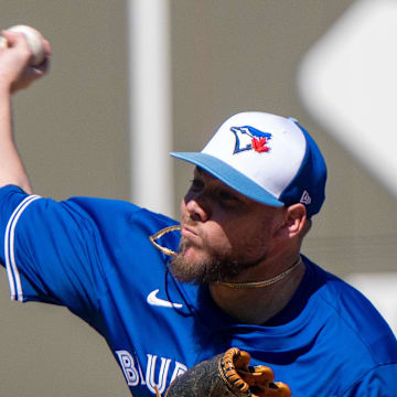 Toronto Blue Jays pitcher Yariel Rodriguez (29) pitching during the first inning of their game against the Boston Red Sox at JetBlue Park at Fenway South on Feb. 23.