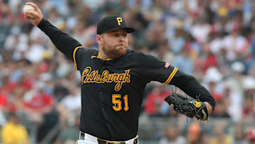 Jun 7, 2025; Pittsburgh, Pennsylvania, USA; Pittsburgh Pirates relief pitcher David Bednar (51) pitches the Philadelphia Phillies during the ninth inning against at PNC Park. Mandatory Credit: Charles LeClaire-Imagn Images