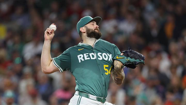 Sep 12, 2025; Boston, Massachusetts, USA; Boston Red Sox starting pitcher Lucas Giolito (54) delivers a pitch during the second inning against the New York Yankees at Fenway Park. Mandatory Credit: Paul Rutherford-Imagn Images