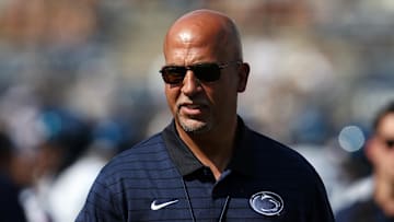 Sep 13, 2025; University Park, Pennsylvania, USA; Penn State Nittany Lions head coach James Franklin walks on the field prior to the game against the Villanova Wildcats at Beaver Stadium. Mandatory Credit: Matthew O'Haren-Imagn Images