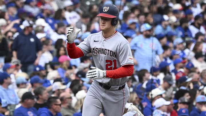 Mar 29, 2026; Chicago, Illinois, USA;  Washington Nationals left fielder Joey Wiemer (21) rounds the bases after hitting a three-run home run during the first inning against the Chicago Cubs at Wrigley Field. Mandatory Credit: Matt Marton-Imagn Images
