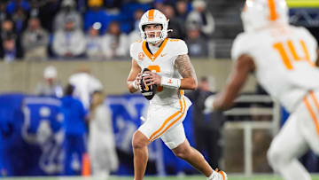 Tennessee quarterback Joey Aguilar (6) runs with the ball during a NCAA football game against Kentucky at Kroger Field in Lexington, Kentucky on Oct. 25, 2025.