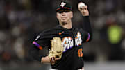 May 13, 2025; San Francisco, California, USA; San Francisco Giants relief pitcher Kyle Harrison (45) throws against the Arizona Diamondbacks during the seventh inning at Oracle Park