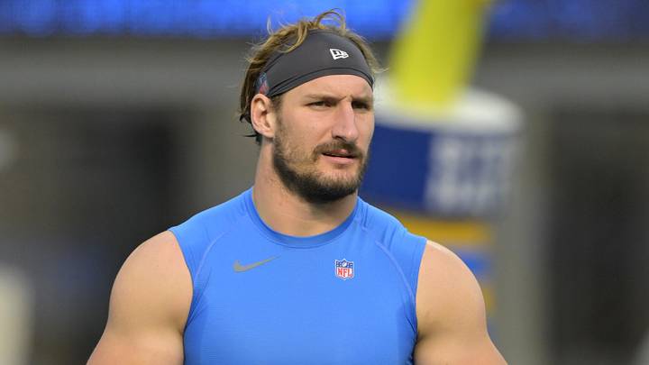 Dec 15, 2024; Inglewood, California, USA;  Los Angeles Chargers linebacker Joey Bosa (97) warms up prior to the game against the Tampa Bay Buccaneers at SoFi Stadium. Mandatory Credit: Jayne Kamin-Oncea-Imagn Images