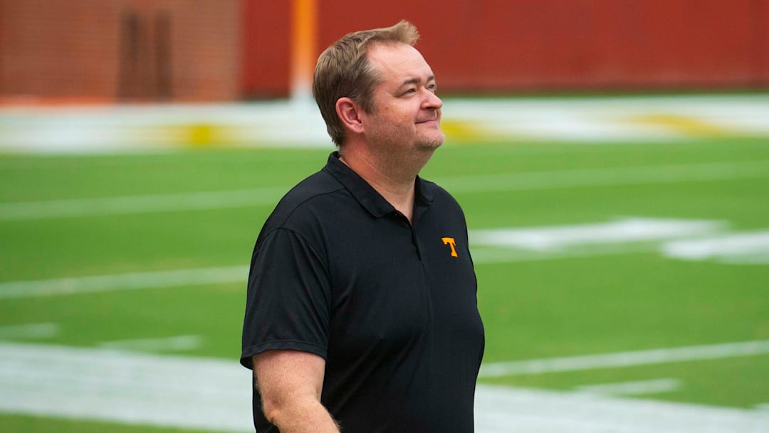 Tennessee head football coach Josh Heupel smiles at the Pilot team celebration at Neyland Stadium preserved by Pilot on Tuesday, August, 2024.